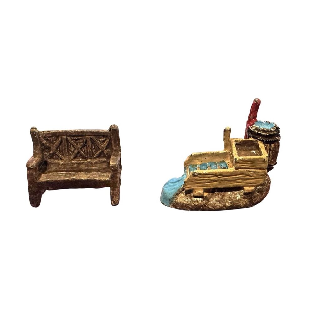 Vintage 98IRS China Lead Figure Park Bench & Forge .75" Hand Painted Toy